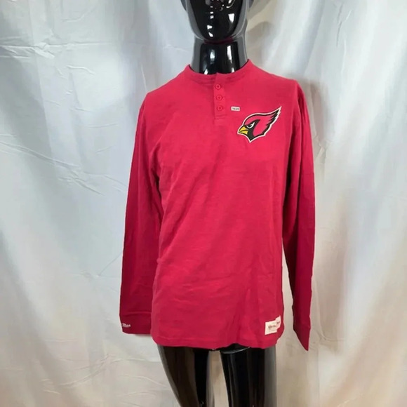 NEW Mitchell & Ness NFL Arizona Cardinals Henley Long Sleeve T-Shirt Red Mens L - Picture 2 of 9